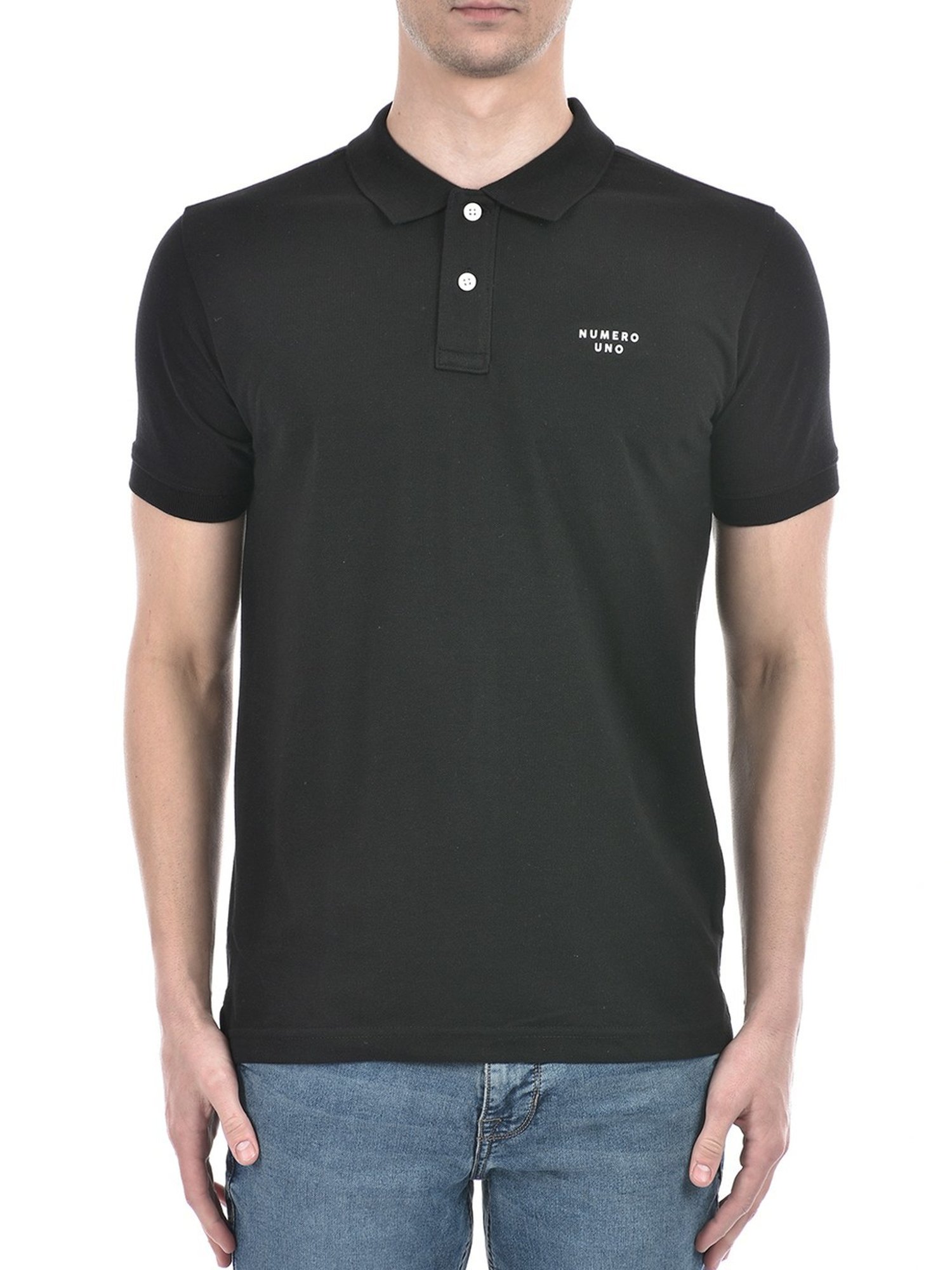 Numero Uno Black Cotton Slim Fit Polo T-Shirt