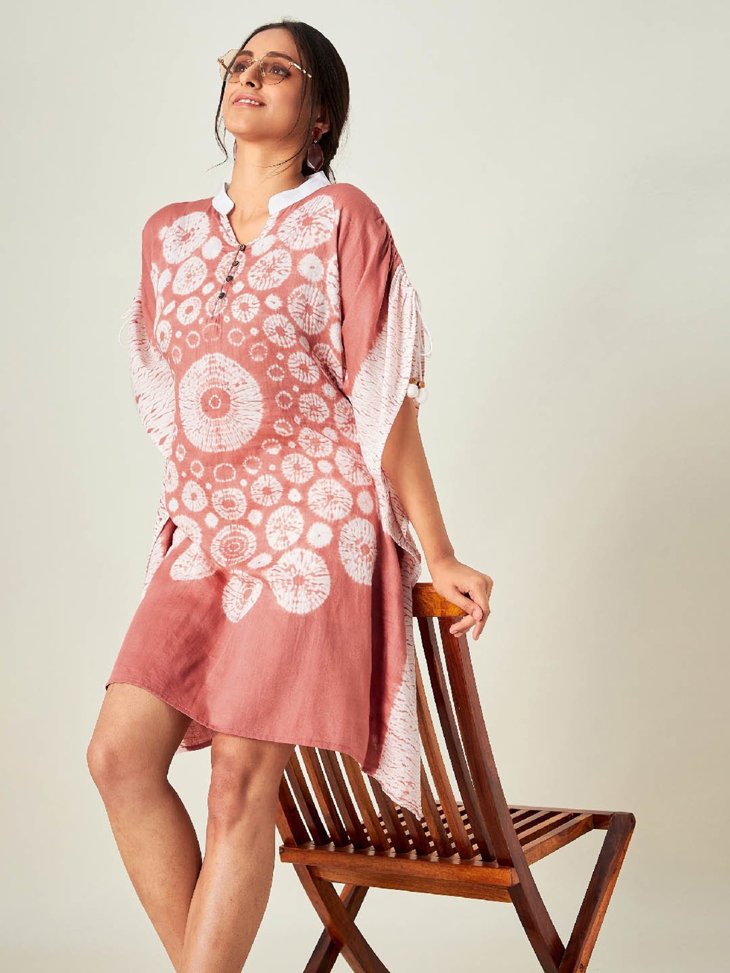 The Kaftan Company Peach Printed Kaftan Dress