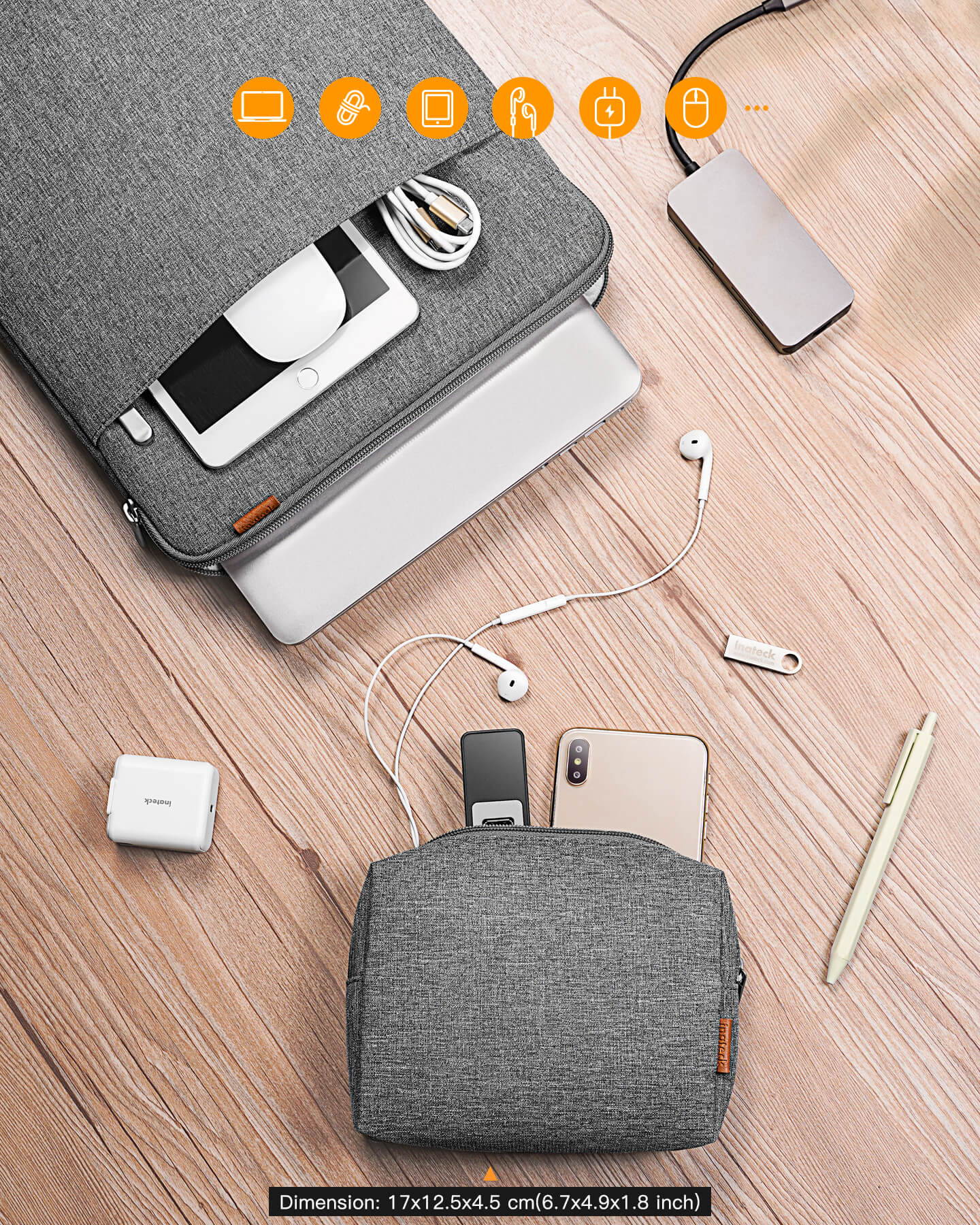 For 15.4-16 Inch MacBook Pro Laptop Sleeve Case Bag with Accessory Pouch - Gray