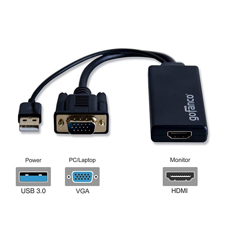 VGA to HDMI Converter Adapter USB Powered with 1080p USB Audio Support Male to Female for VGAEquipped desktops and laptops to Connect to HDMI displaysHDTVs VGAHDMI