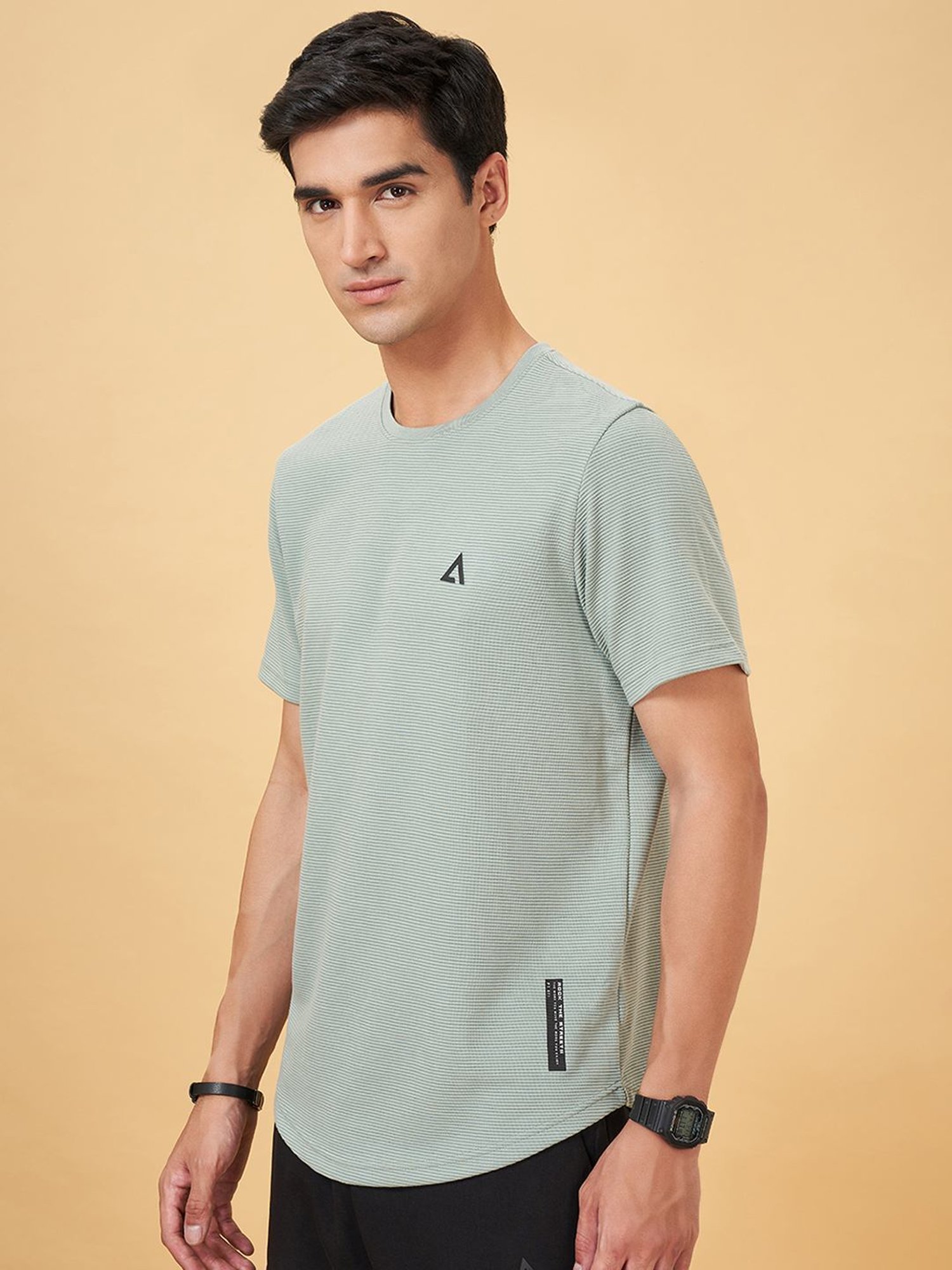 Street 808 By Pantaloons Sage Green Regular Fit Texture T-Shirt