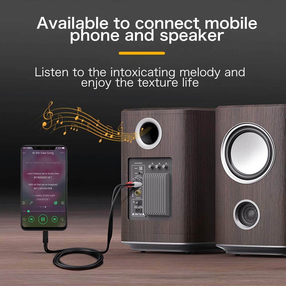 Choseal 3.5mm to 2 male RCA audio cable, 3.5 stereo to 2RCA adapter for phone, headphone, speaker black 3.5 49ft/15m