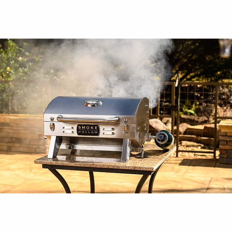 Masterbuilt SH19030819 Propane Portable Tabletop Stainless Steel Outdoor Grill with 10,000 BTU Single Burner, Folding Legs, and Locking Lid