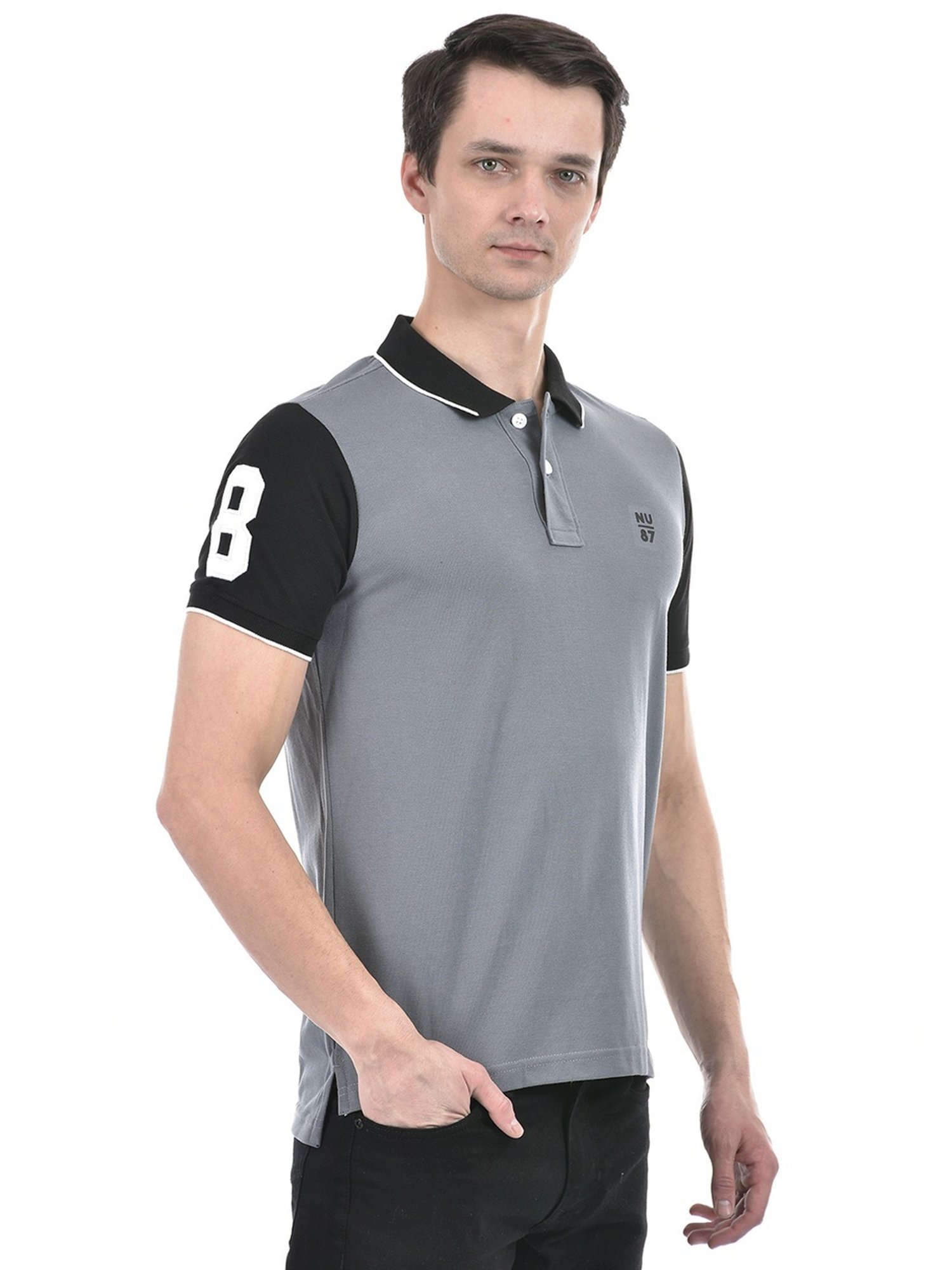 Numero Uno Grey Cotton Slim Fit Polo T-Shirt