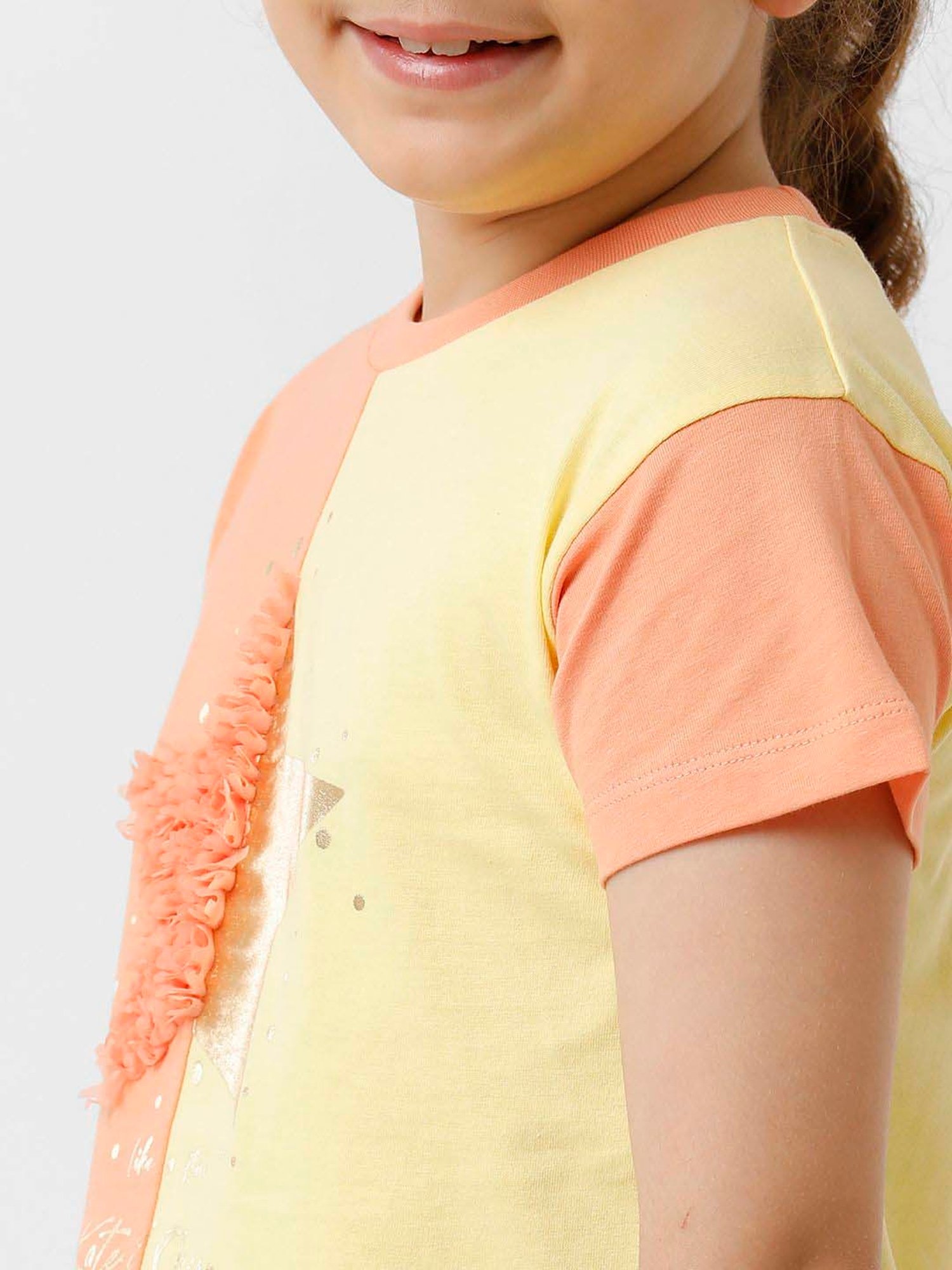 Kate & Oscar Kids Peach & Yellow Cotton Color Block T-Shirt