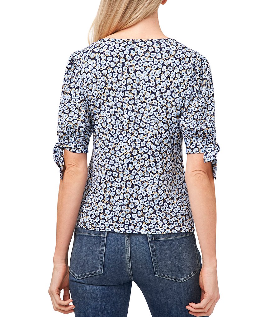 CeCe Short Sleeve V-Neck Small Poppy Blouse