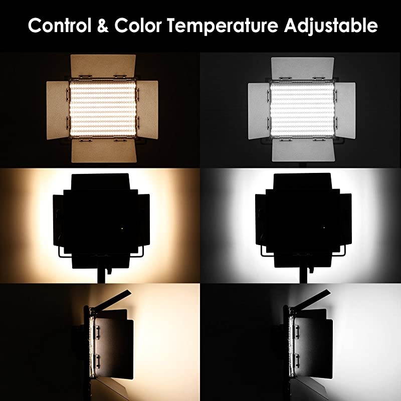 2 Pieces Bi-color 660 LED Video Light and Stand Kit Includes:(2)3200-5600K CRI 96+ Dimmable Light with U Bracket and Barndoor and (2)75 inches Light Stand for Studio Photography, Video Shooting