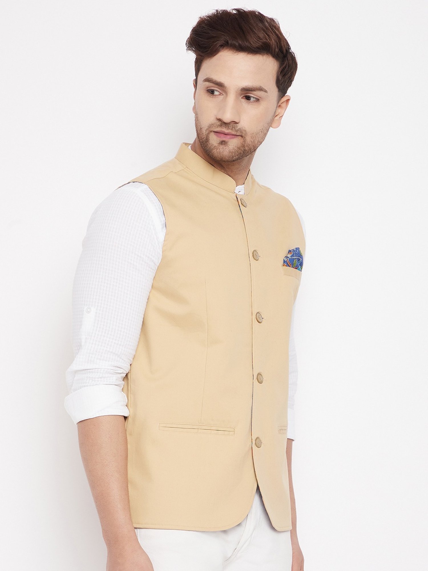 Even Beige Regular Fit Nehru Jacket