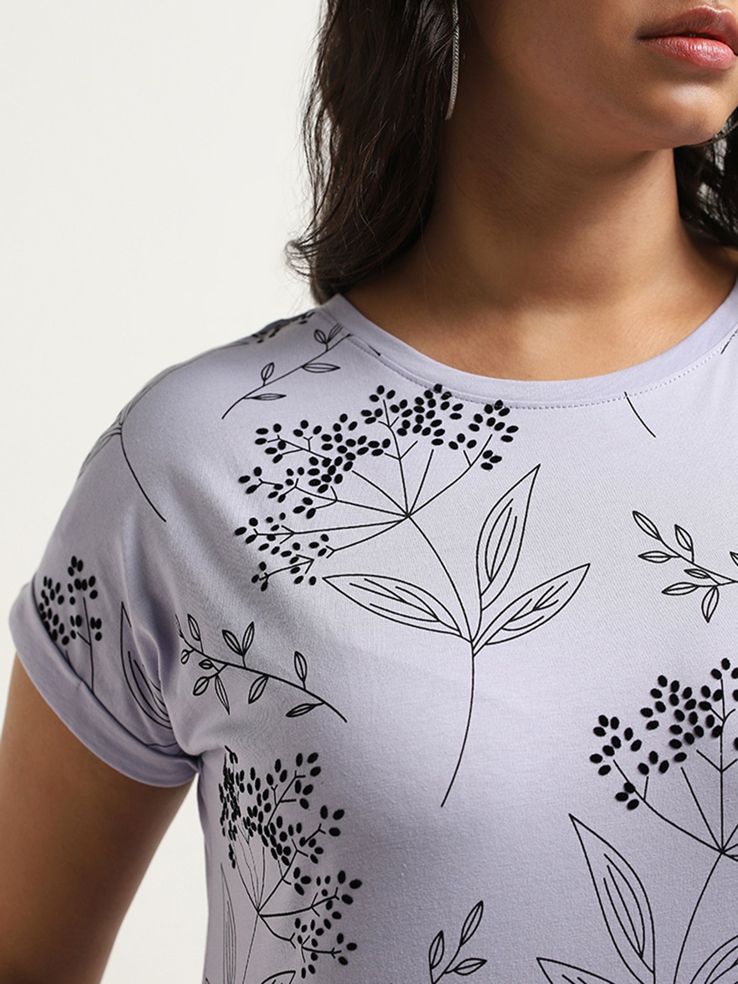 Gia by Westside Lilac Floral Printed T-Shirt