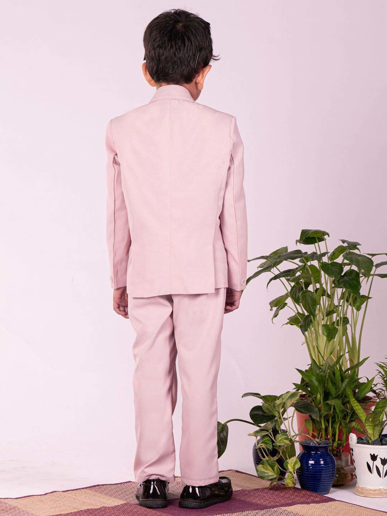 Fourfolds Boys Blue & White Solid Full Sleeves Suit Set