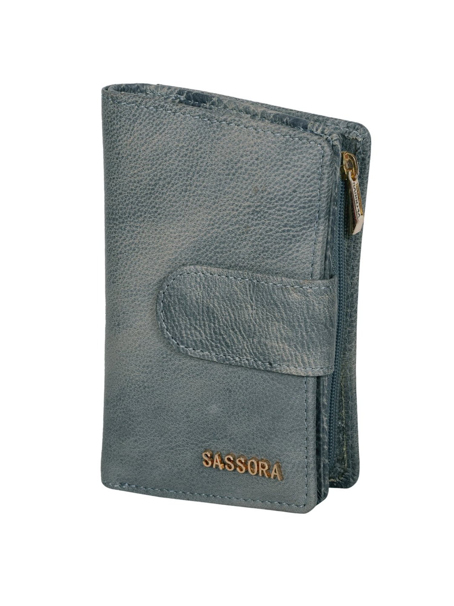 SASSORA Blue Textured Rfid Tri-Fold Wallet for Women