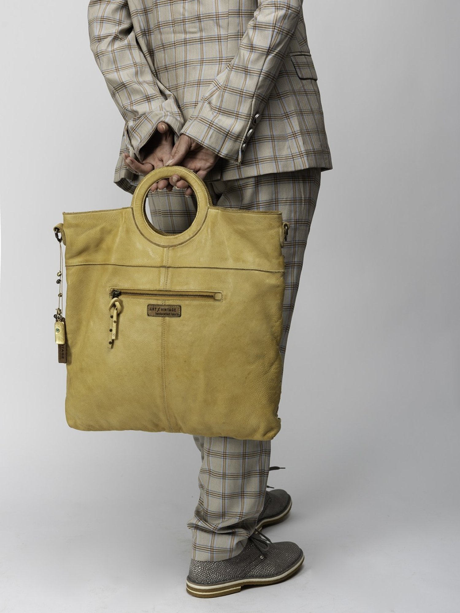 Art N Vintage Esther Mustard Yellow Leather Textured Large Handbag