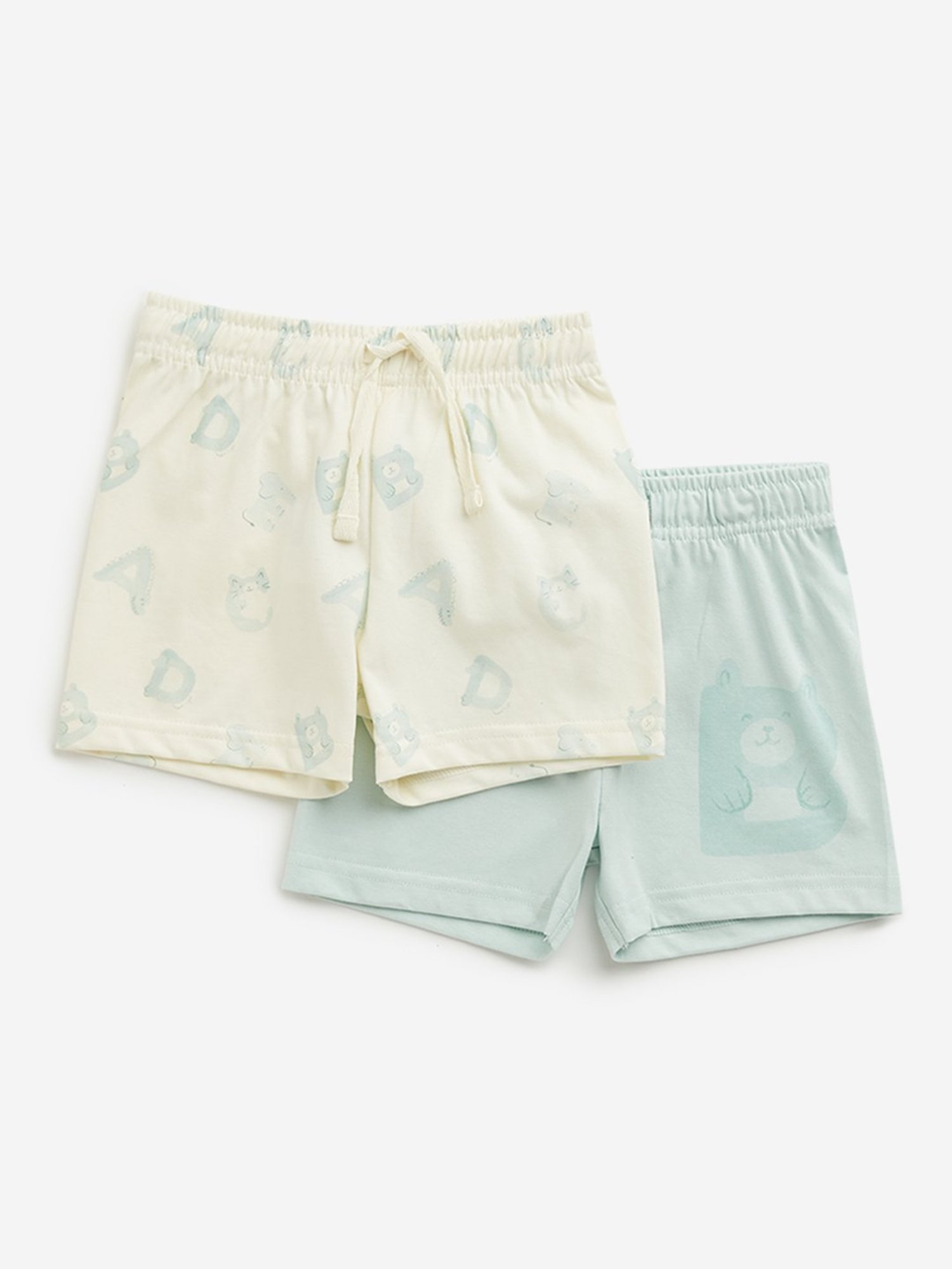 HOP Baby by Westside Light Sage Bear Mid Rise Shorts - Pack of 2