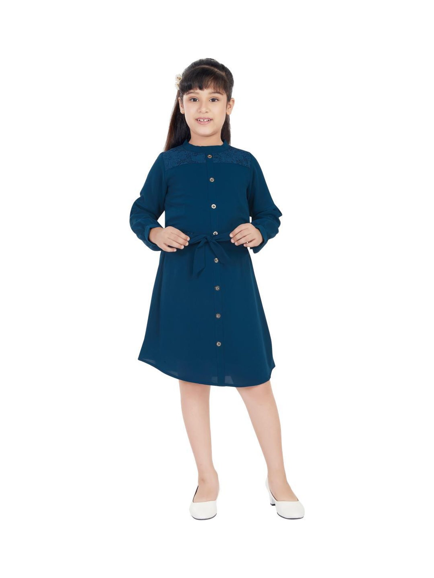 Peppermint Kids Teal Blue Regular Fit Full Sleeves Dress
