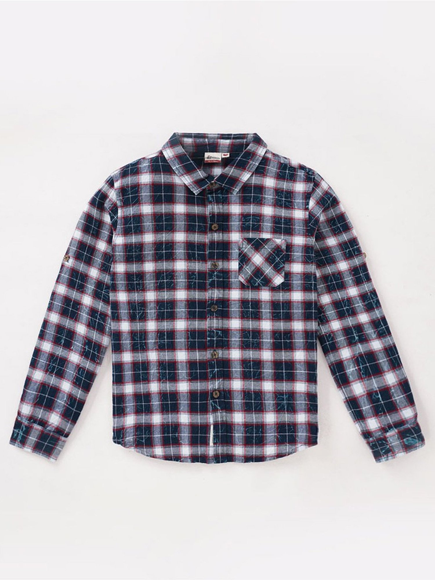 Edheads Kids Blue & White Cotton Chequered Full Sleeves Shirt