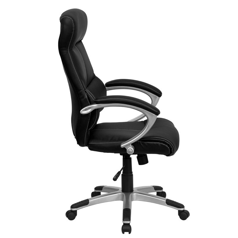 Emma and Oliver High Back Black LeatherSoft/Line Stitched Curved Headrest Swivel Office Chair