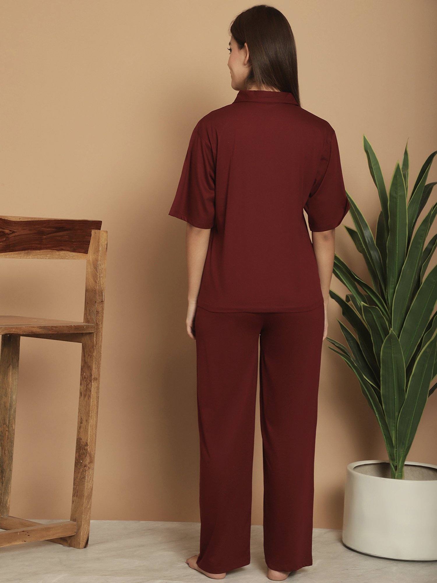 Kanvin Red Cotton Printed Shirt Pyjamas Set