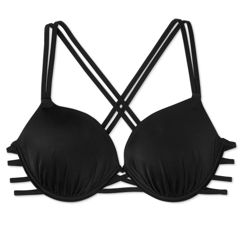 Women's Push-Up Strappy Cross Back Bikini Top - Shade & Shore™ Black 34B