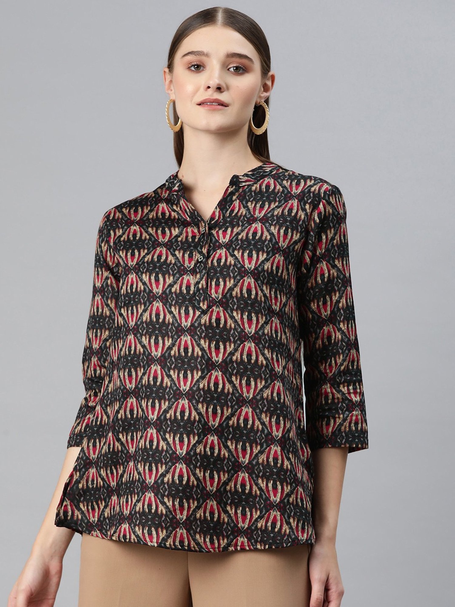 Cottinfab Black Cotton Abstract Print Top