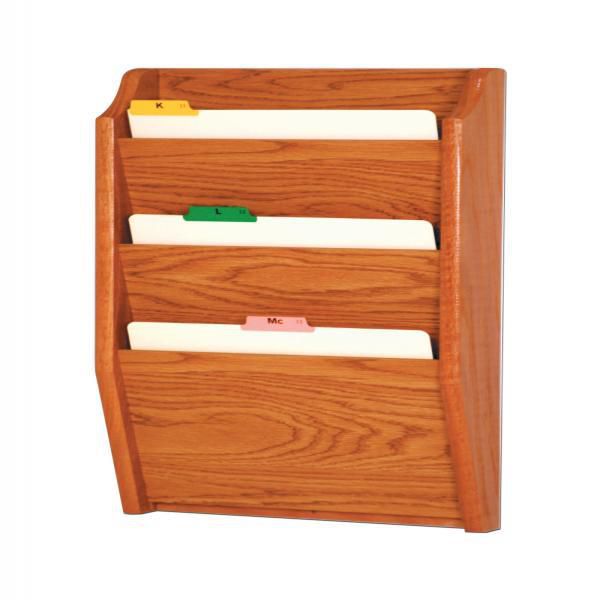 Wooden Mallet Home Office 3 Pocket Letter Size File Holder Wall Display Rack Furniture Medium Oak