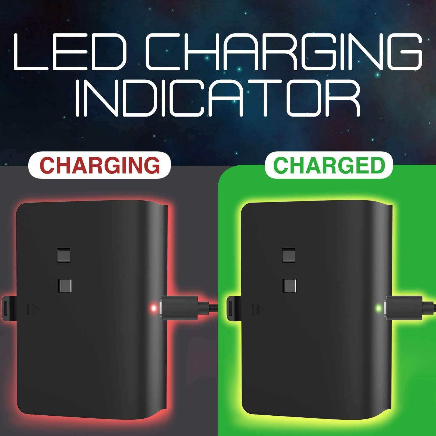 Fosmon Rechargeable Battery Pack Compatible with Xbox One/One X/One S Elite (Not for Xbox Series X/S 2020) Controller (2 Pack), Works with Fosmon Dock C-10659 / C-10709 / C-10738 / C-10751 - Black