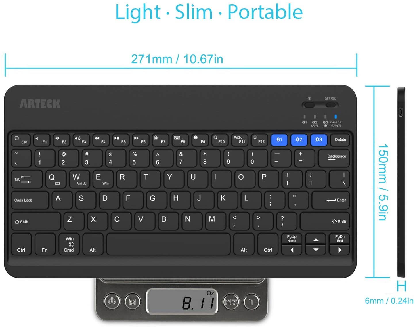 Universal Backlit 7-Colors & Adjustable Brightness Multi-Device Slim Portable Wireless Bluetooth 3.0 Keyboard for iOS, Android, Windows Tablet PC Smartphone Built in Rechargeable Battery