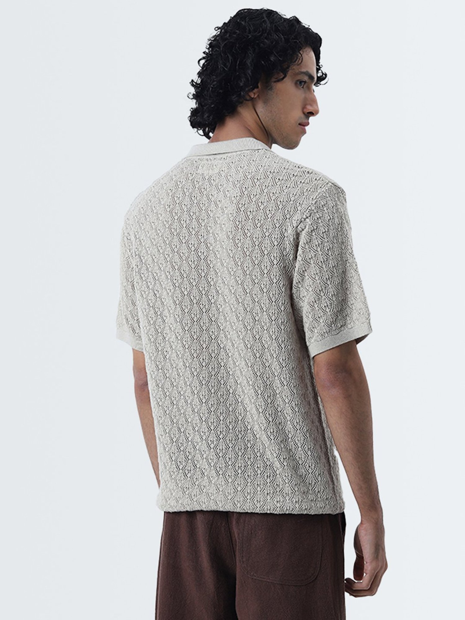 ETA by Westside Taupe Knitted Slim-Fit Cotton T-Shirt