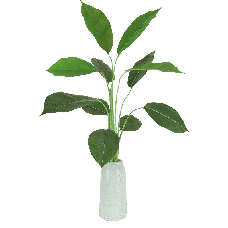 30" x 14" Artificial Rubber Plant in Crackle Vase Cream - LCG Florals