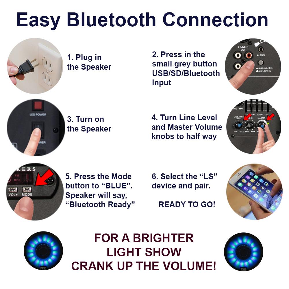 Acoustic Audio AA15LBS Powered 1000W 15" Bluetooth Flashing LED Speaker with Mic and Stand