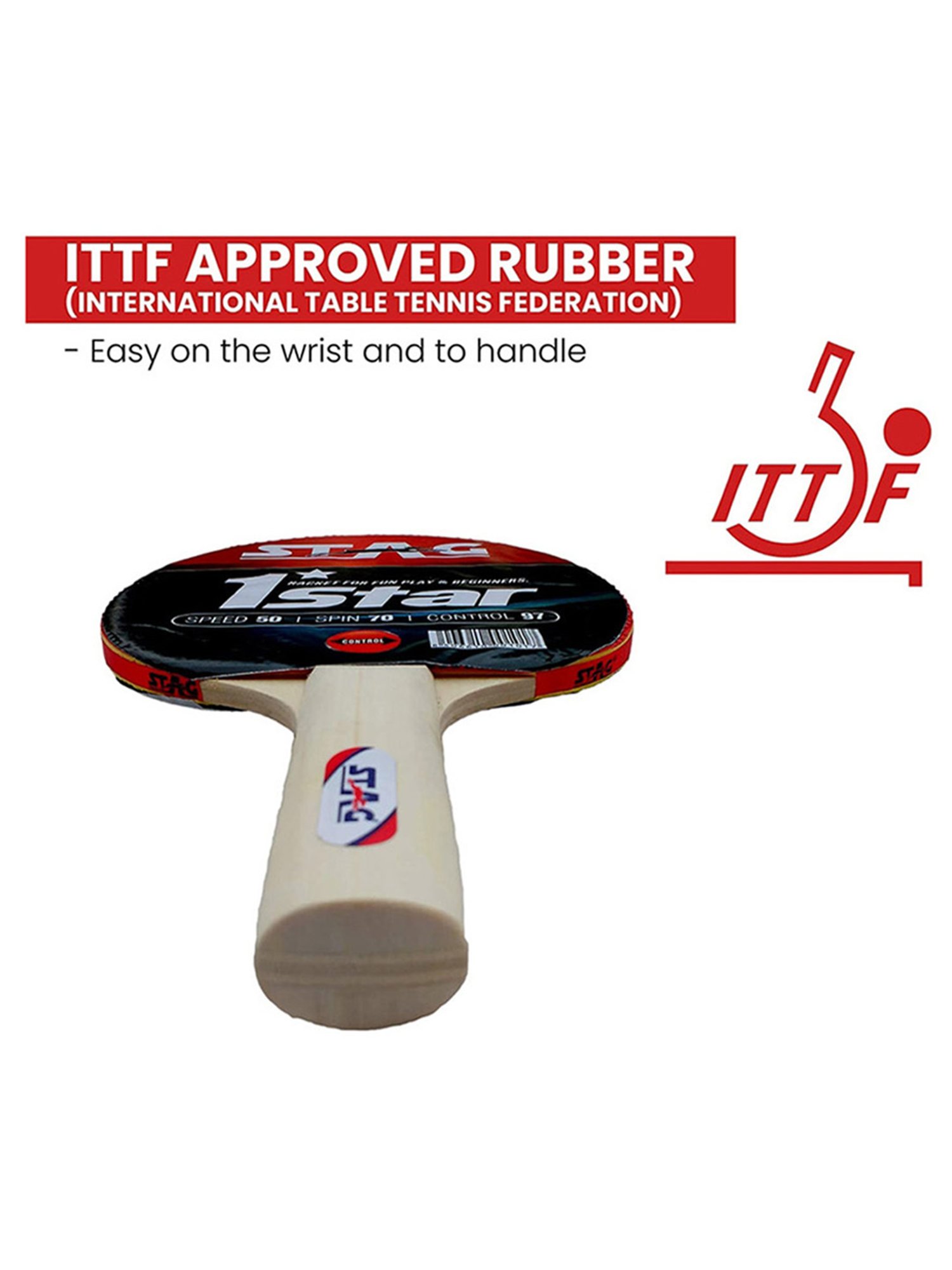 Stag Global 1 Star ITTF Approved Rubber Table Tennis Racquet (Multicolor)