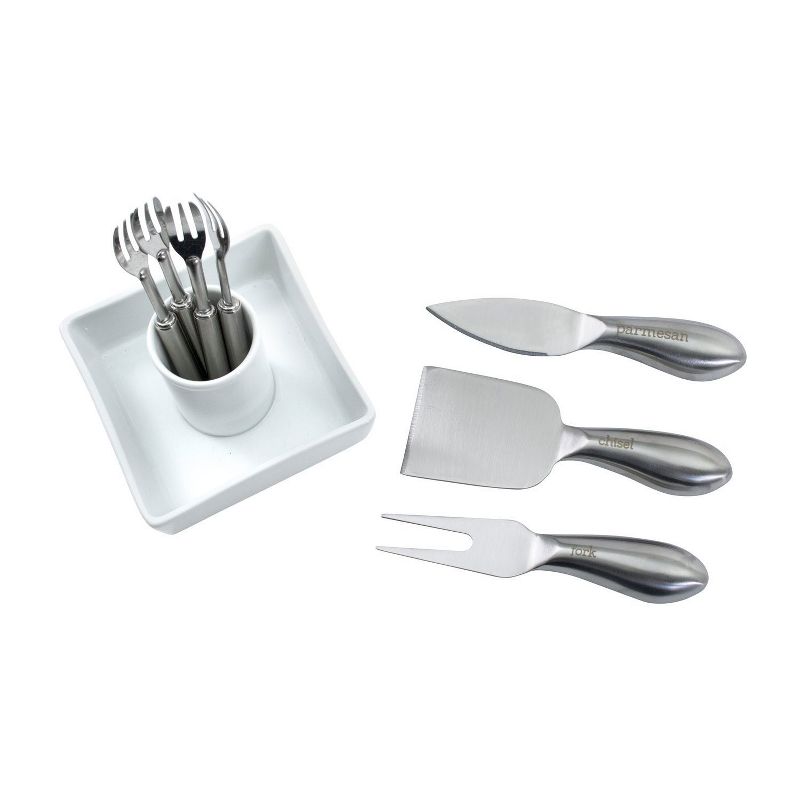 Zelancio 10 Piece Charcuterie Cheese Board Set with Acacia Wood Serving Tray, Slate Board, Serving Forks, Cheese Cutting Knives/Tools, and Olive Dish