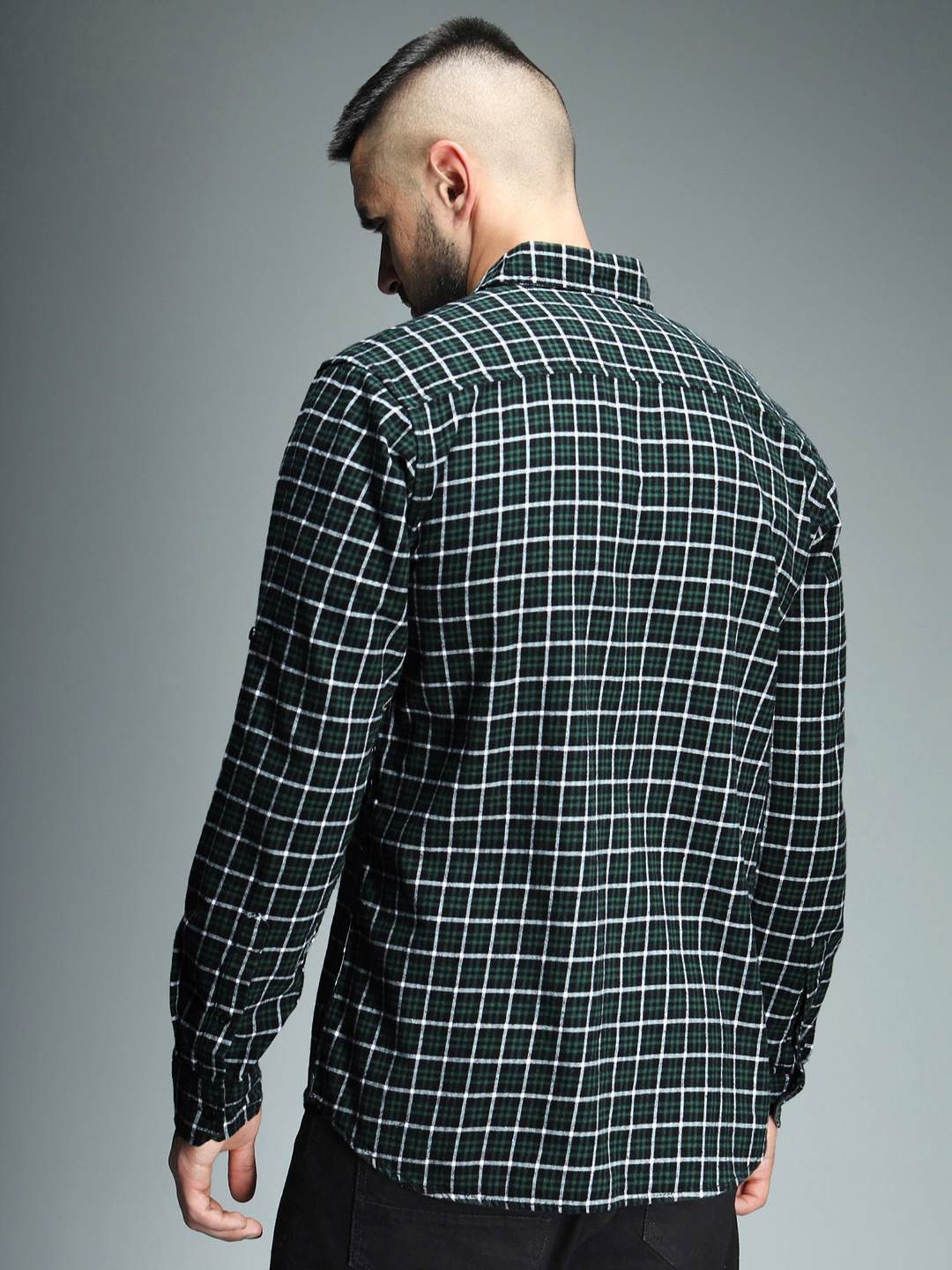 High Star Green Cotton Regular Fit Checks Shirt