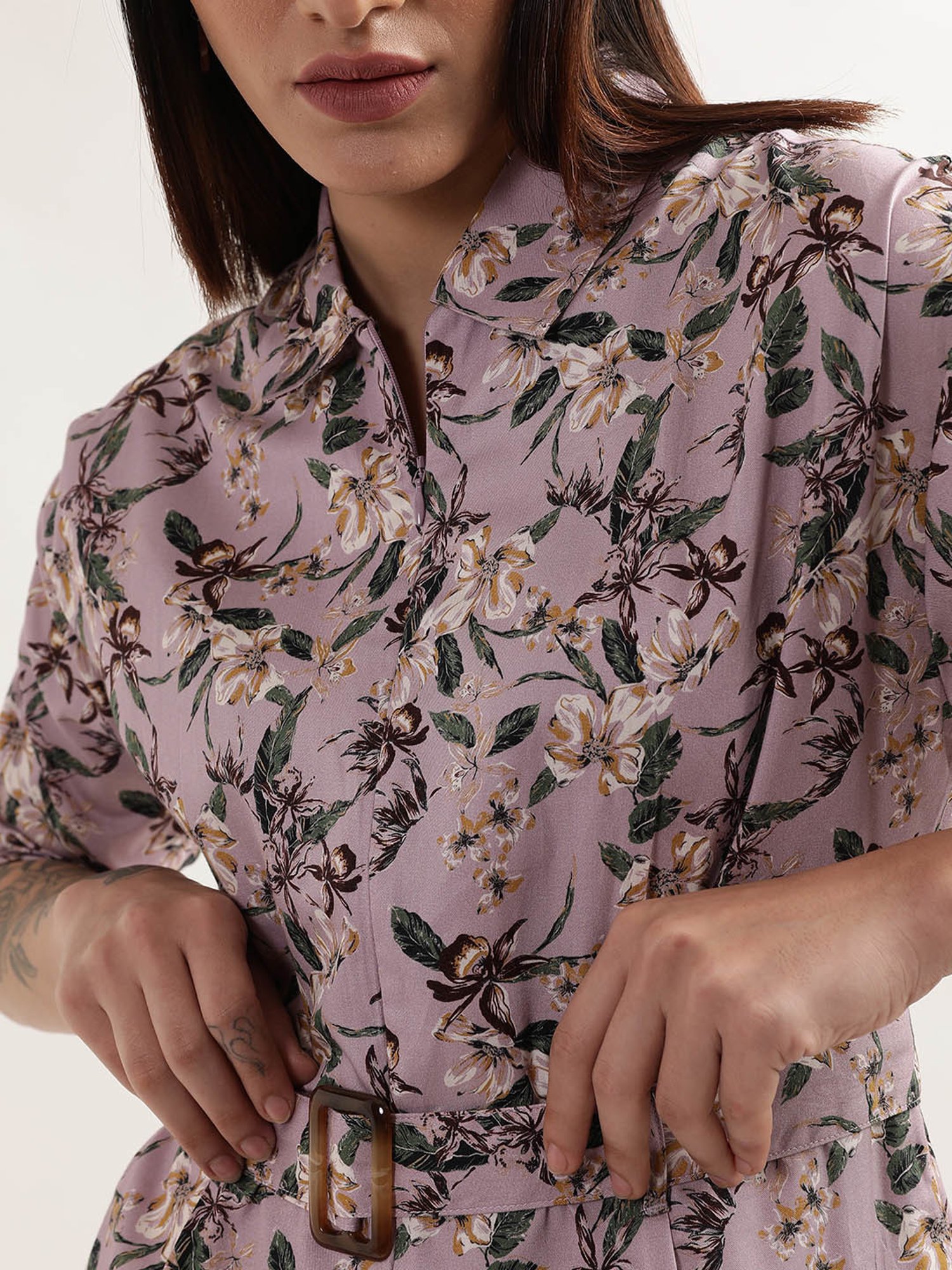 Elle Mauve Cotton Printed Jumpsuit