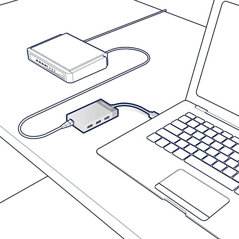 3-Port Hub with 10/100/1000 Mbps Gigabit Ethernet Adapter (3 USB 3.0 Ports, A RJ45 Gigabit Ethernet Port), Support XP, Vista, Windows 7, 8, 1, 10, Mac OS 10.6-10.9, TU3-ETGH3 , red
