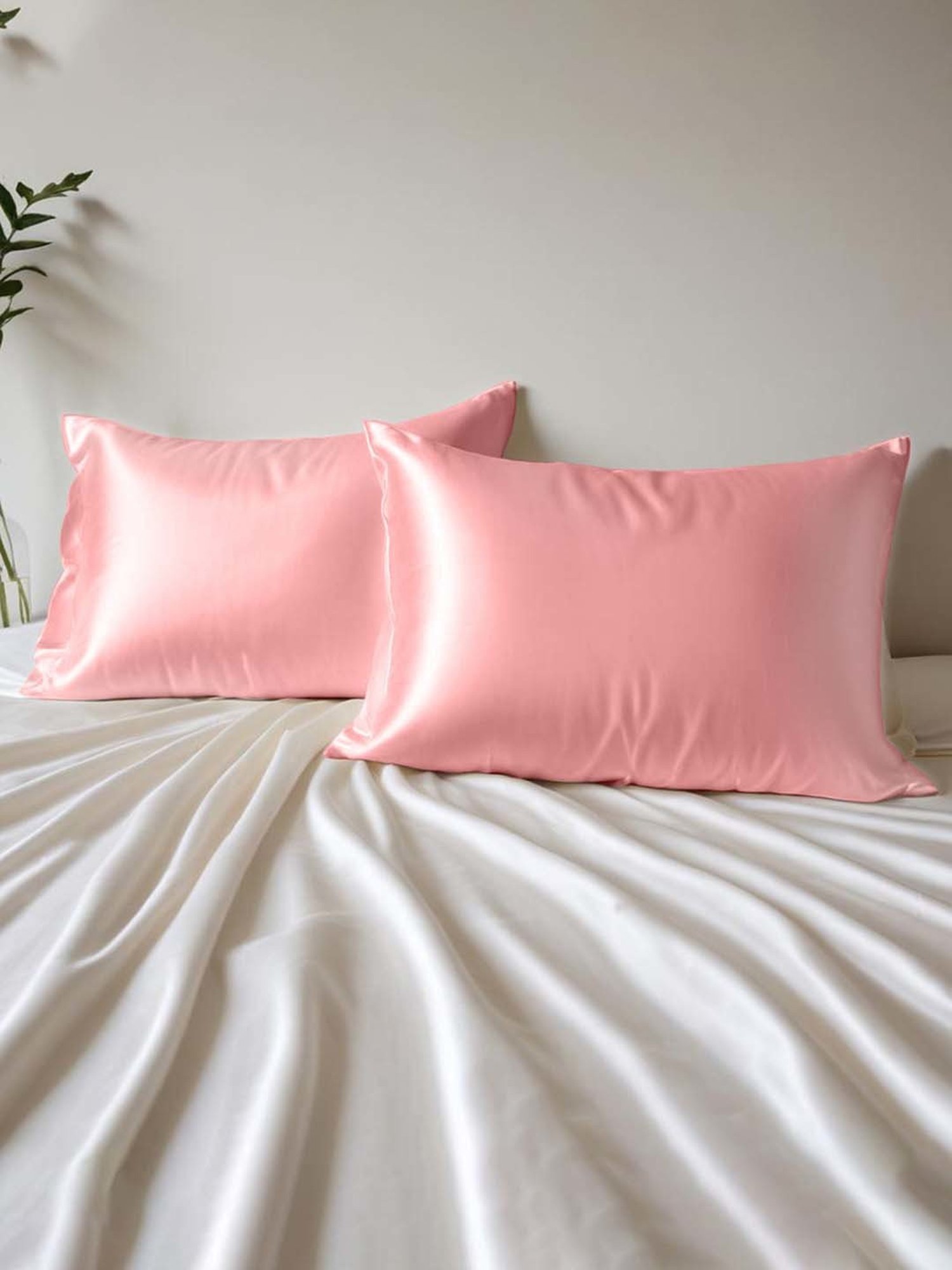 Layers Rose Bloom 85 GSM Micro Satin Silk Pillow Covers - Set of 2