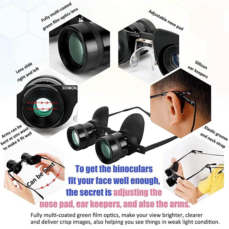 HandsFree Binocular Glasses for Fishing Bird Watching Sports Concerts Theater Opera TV Sight Seeing HandsFree Opera Glasses for Adults Kids Green Film OpticsUpgraded