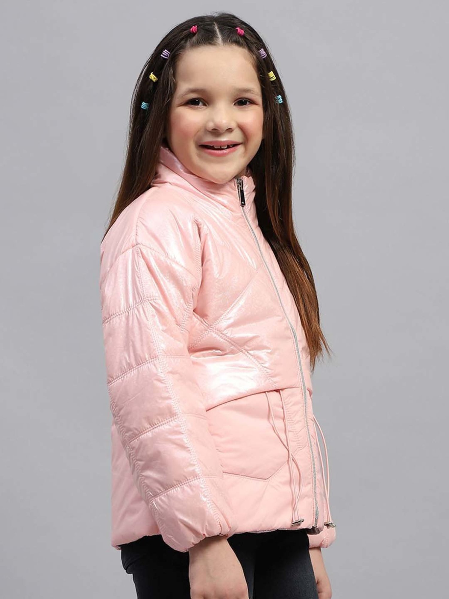 Monte Carlo Girls Peach Quilted Full Sleeves Coats & Jackets