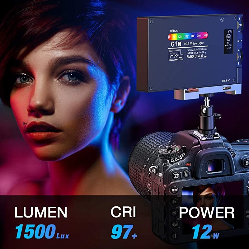 Video Light, 360 &deg; Full Color LED Camera Light, Dimmable 2500K-8500K Portable Pocket Size Camera Lighting, 12 Lighting Effect Mode, Built-in 3200mAh Rechargeable Battery