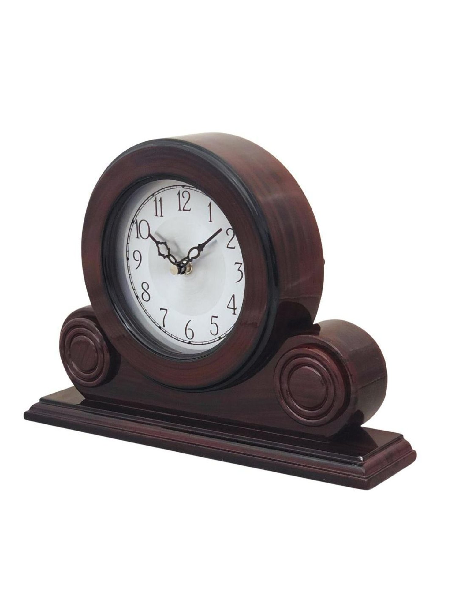 CHRONIKLE Round Rosewood Brown Wood Table or Desk Clock