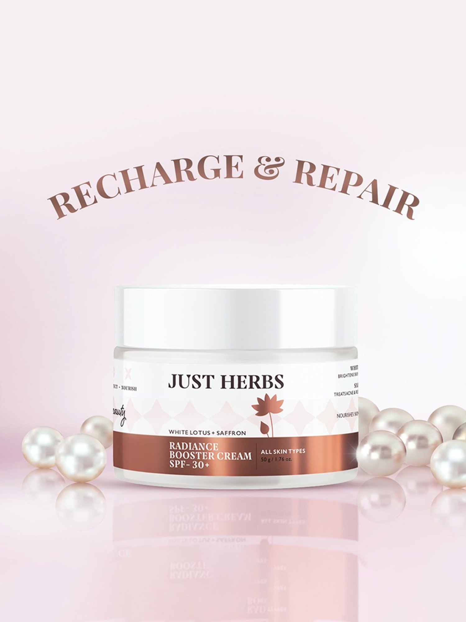 JUST HERBS White Lotus + Saffron Radiance Booster Cream with SPF-30+ - 50 gm