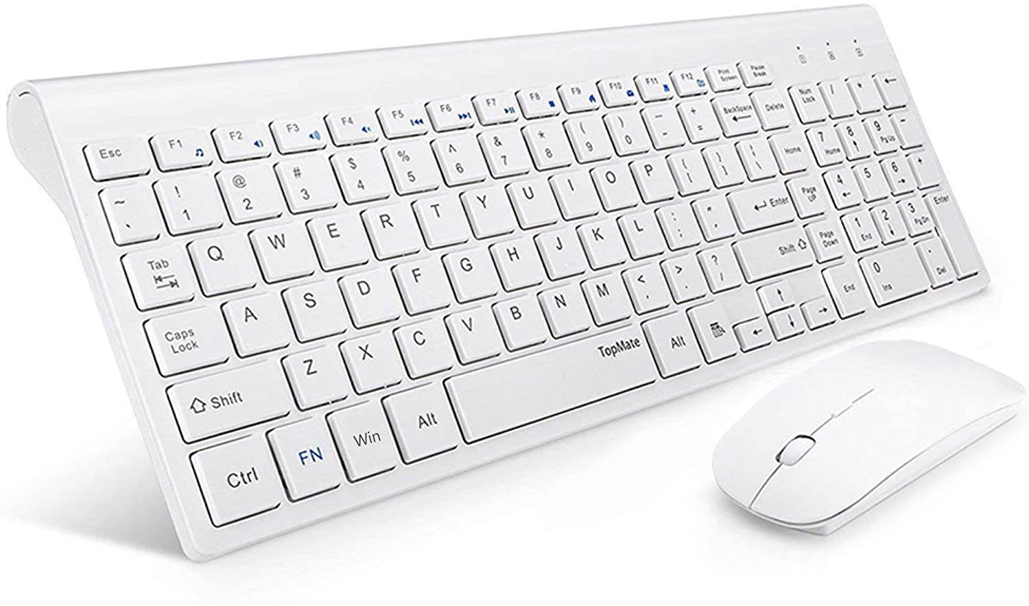 Wireless Keyboard and Mouse Combo, 2.4G Ultra Slim Compact Full Size Quiet Scissor Switch Keyboard and Mice Set for Windows, Mac OS, Laptop, PC - (White)