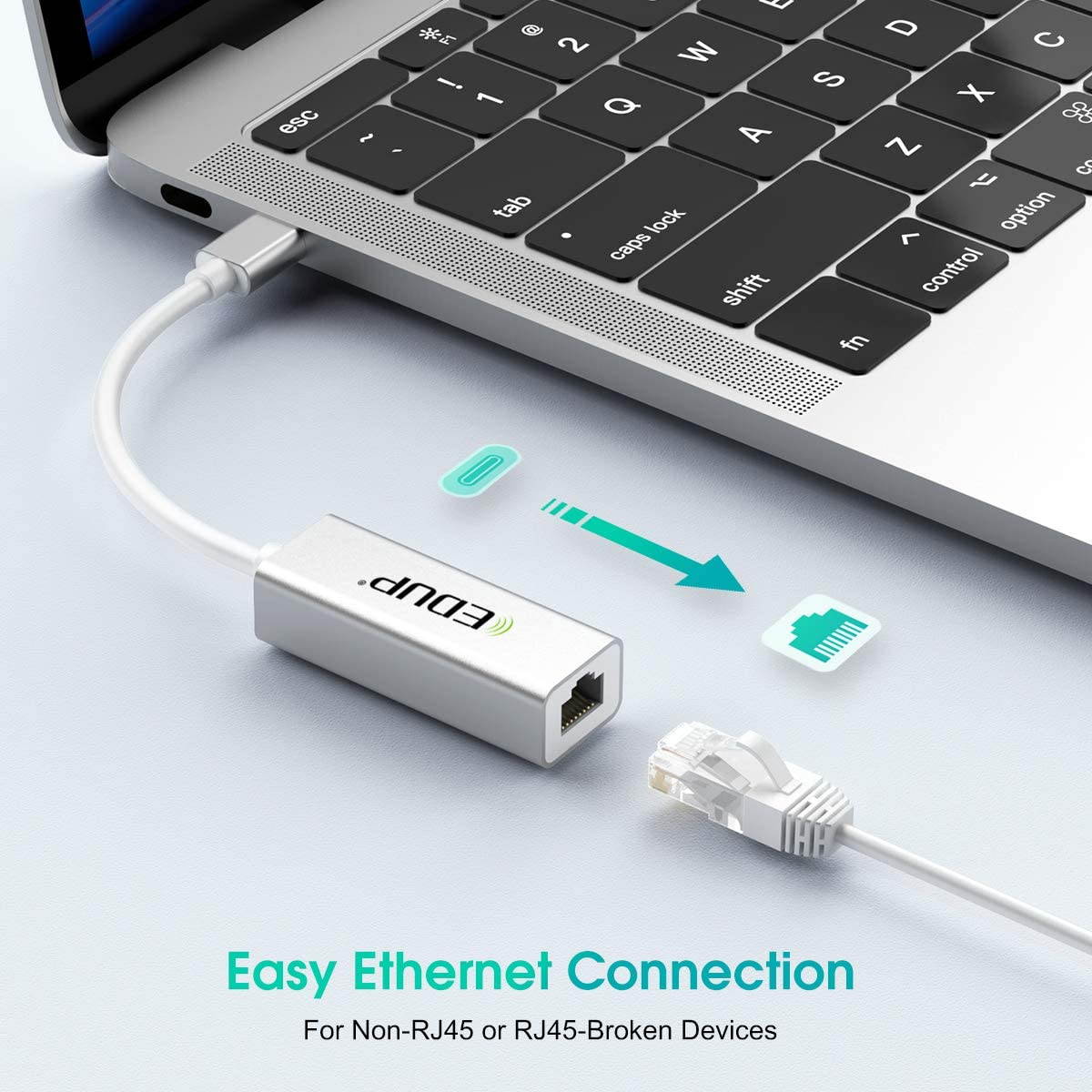 USB C to Ethernet Adapter, Type C to RJ45 Thunderbolt 3/Type-C Gigabit Ethernet LAN Network Adapter 10/100/1000 Mbps Compatible with MacBook Pro 2019/2018/2017, MacBook Air, Dell XPS and More