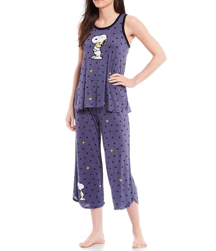 Peanuts Snoopy Print Knit Capri Sleep Coordinating Drawstring Pants