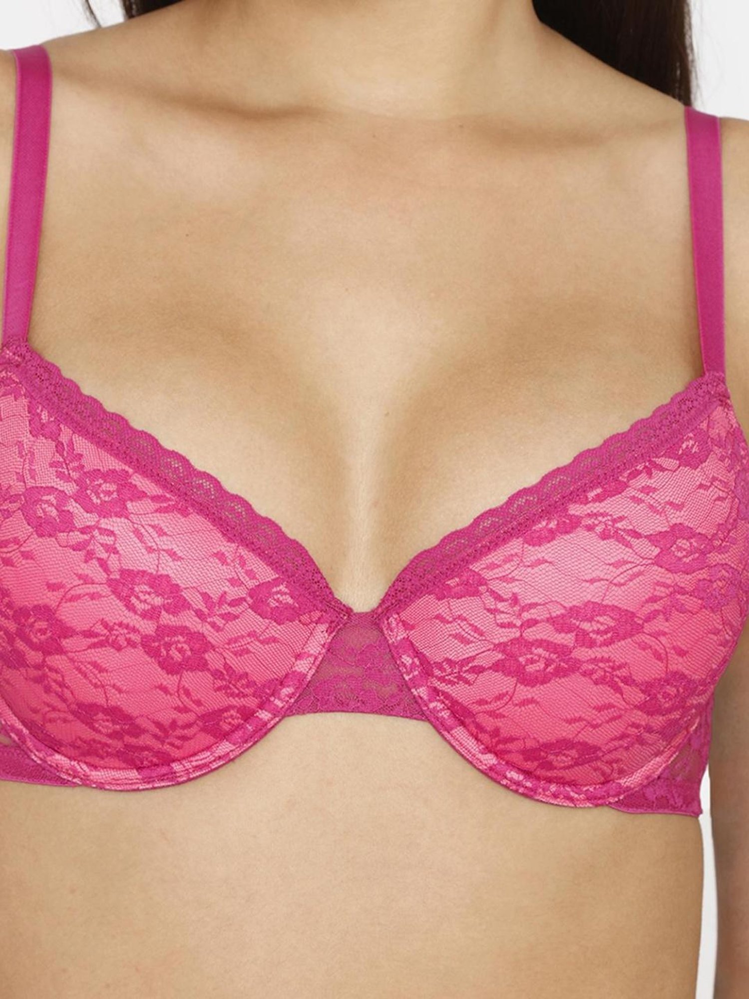 Rosaline by Zivame Pink Lace Padded Bra