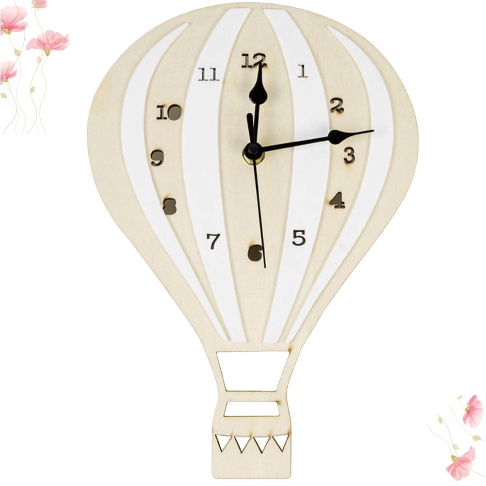 Hot Air Balloon Shaped Wall Clock Mute Wall Decorative Clock Art Decor Wall Clock for Home Office Living Room without Battery (Pink)
