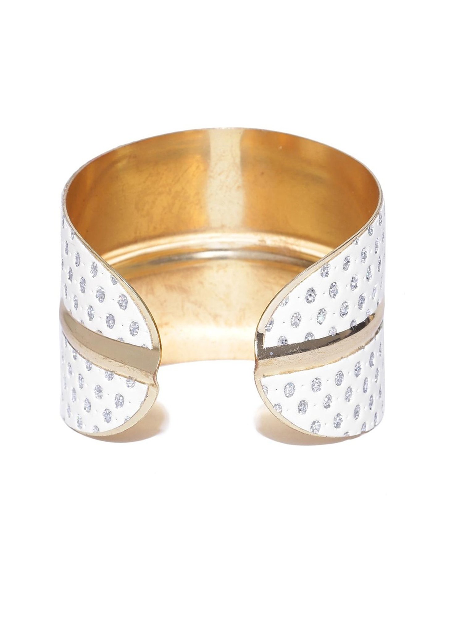 YouBella Gold-Toned White Stone-Studded Cuff Bracelet