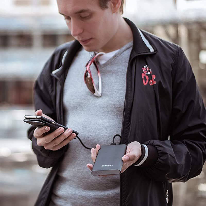 Portable Charger 10000mAh Slim Power Bank Powerbank External Cell Phone Battery Backup Charger Battery Pack Dual Input Compatible iPhone 11 X XR Xs Max 8 7 Plus Android Samsung - Gray