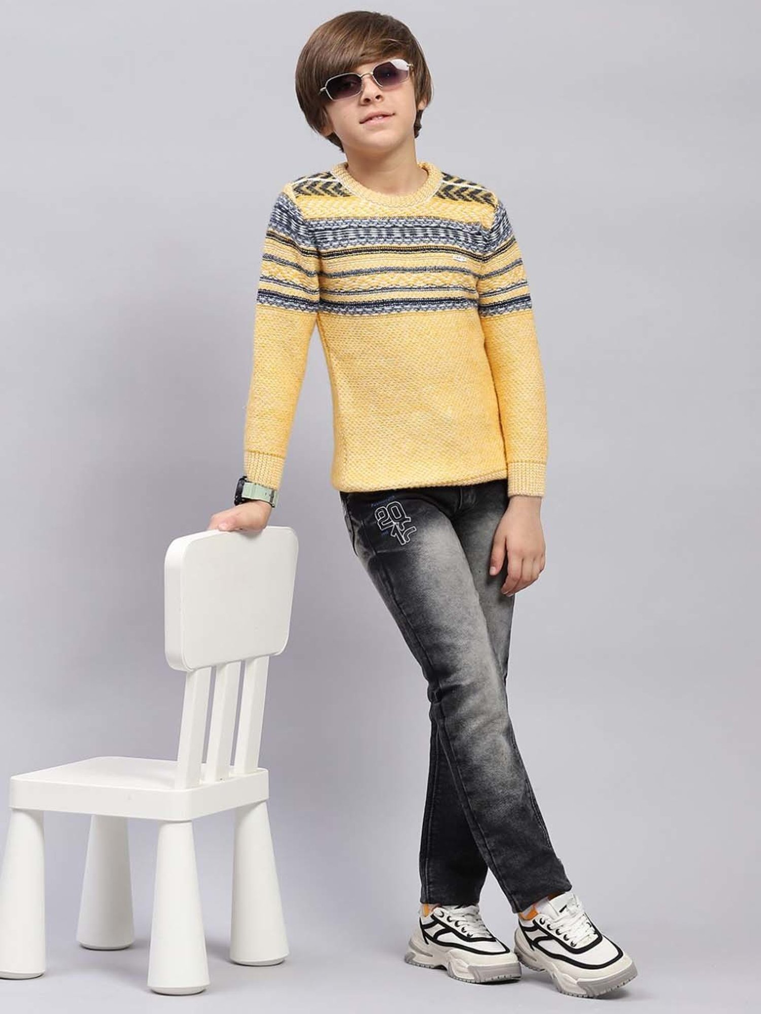 U.S. Polo Assn. Kids Black Self Design Sweater