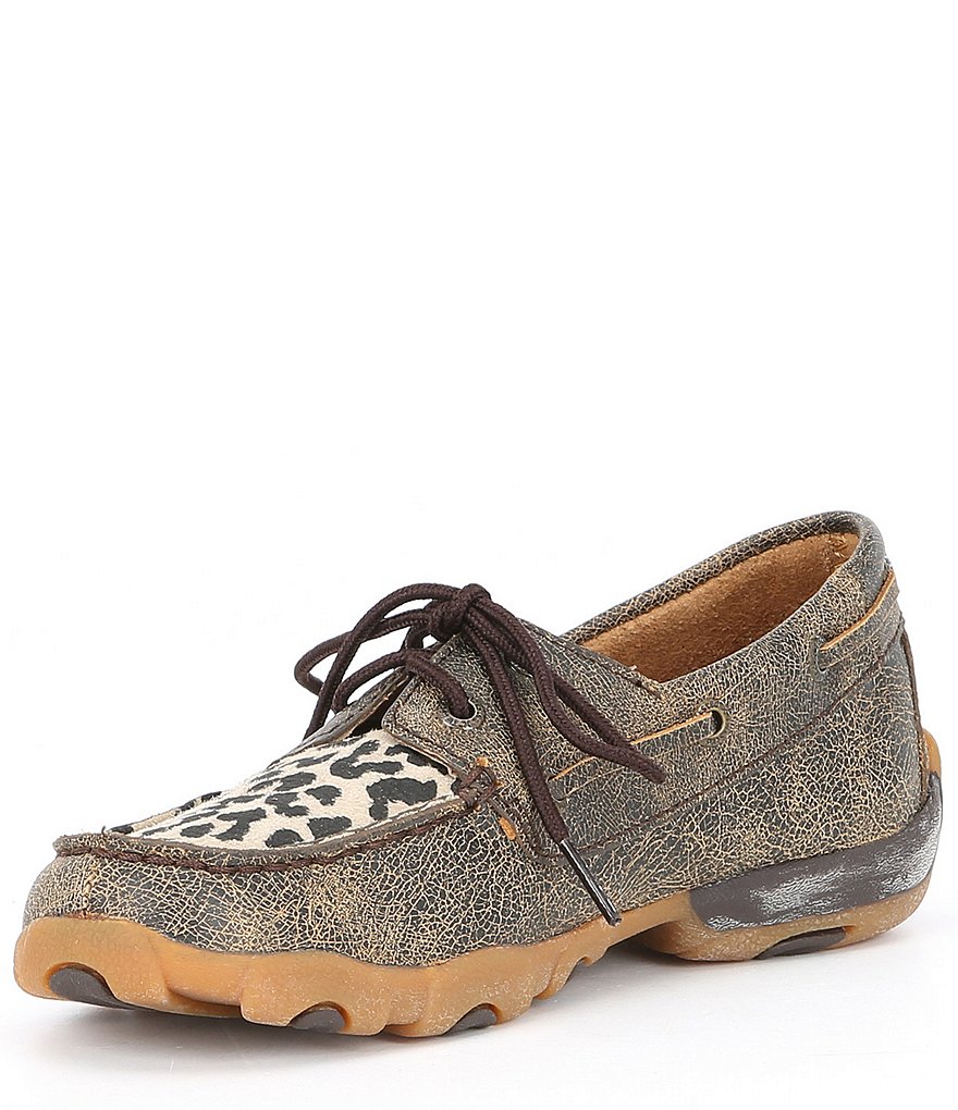 Twisted X Girls' Driving Leopard Print Moccasins (Youth)
