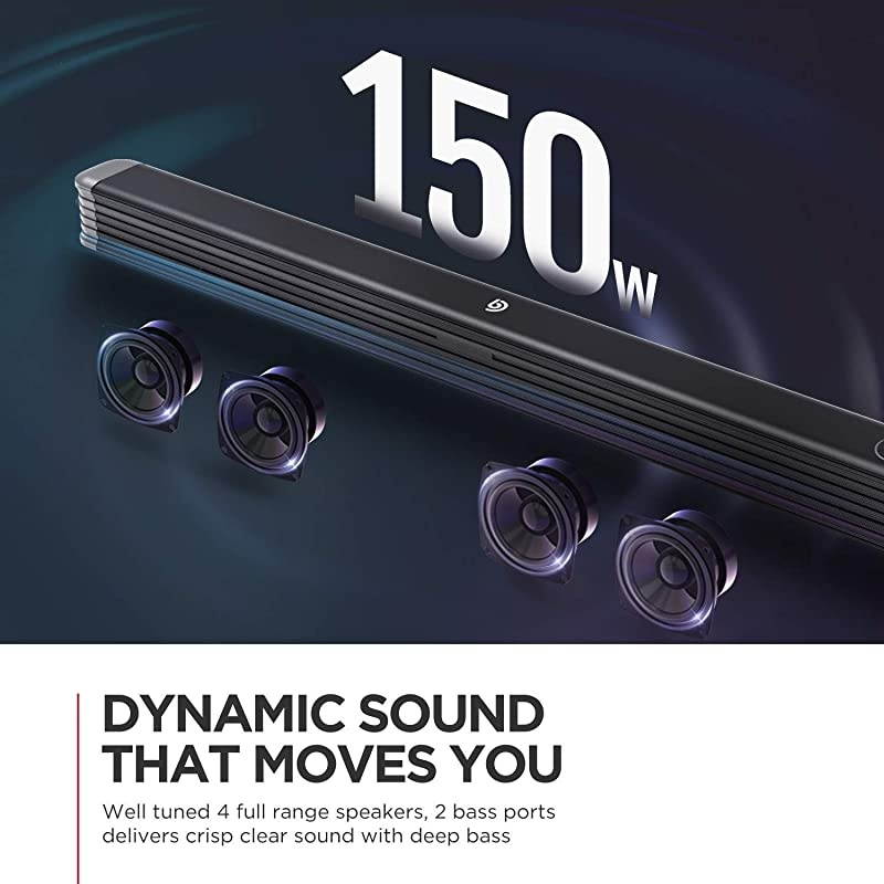 Soundbar with Wireless Subwoofer, 150W 2.1 CH Sound Bars for TV, Bass Adjustable, Works with 4K & HD TV, Clear Treble,Bluetooth 5.0 Speaker Surround Sound for Home Theater